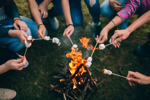 people roasting marshmallows over fire