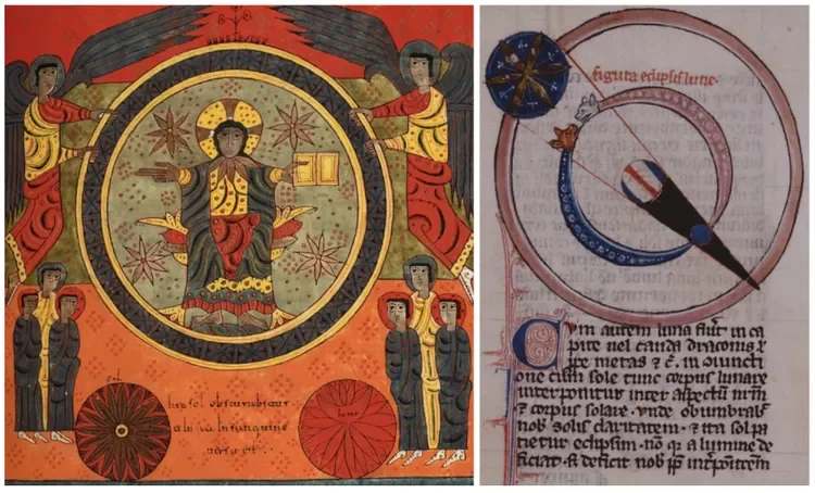 Medieval manuscript illustrations showing luan eclipses.