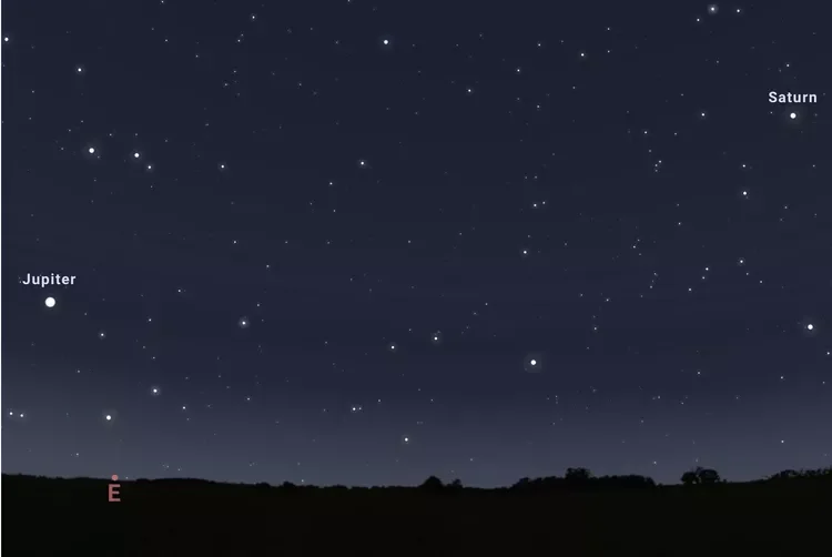 Jupiter and Saturn in the night sky