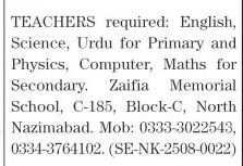 Zaifia Memorial School Teaching Posts Karachi 2025